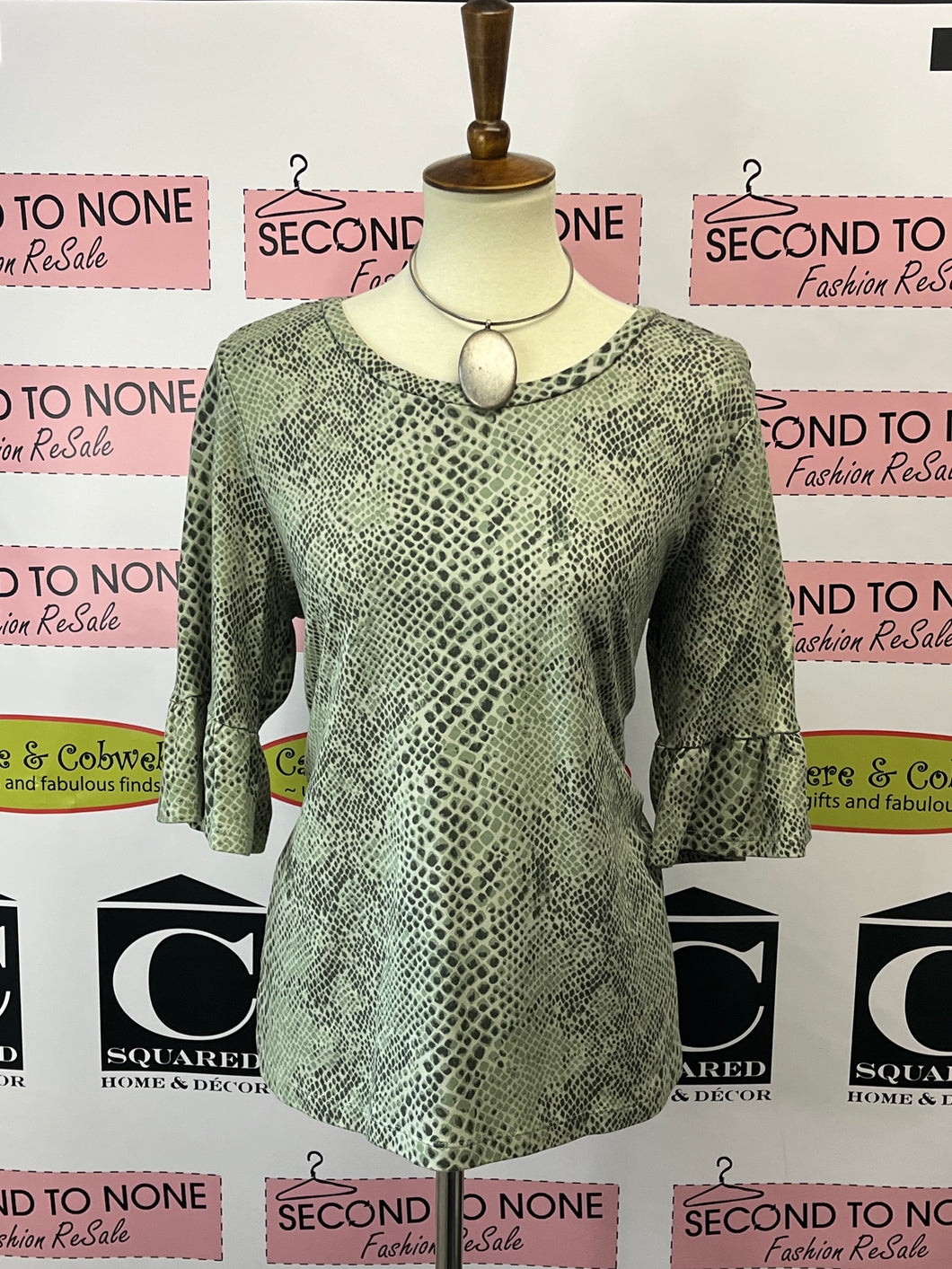 Green Snake Print Top (Size L)