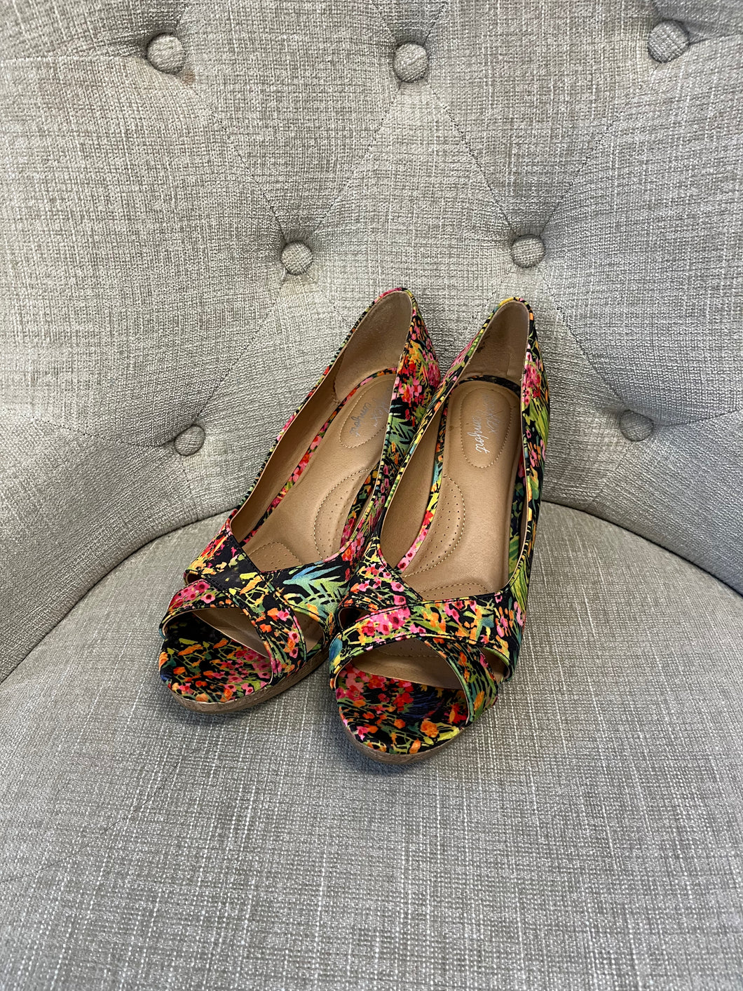 Colourful Floral Wedge Heels (Size 9.5)