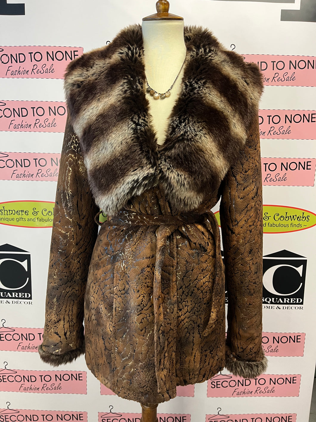 Textured Faux Fur Coat (Size S)