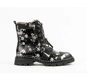 Leather Floral Army-Style Boot