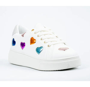 100% Leather Heart Motif Platform Sneaker (2 Colours)