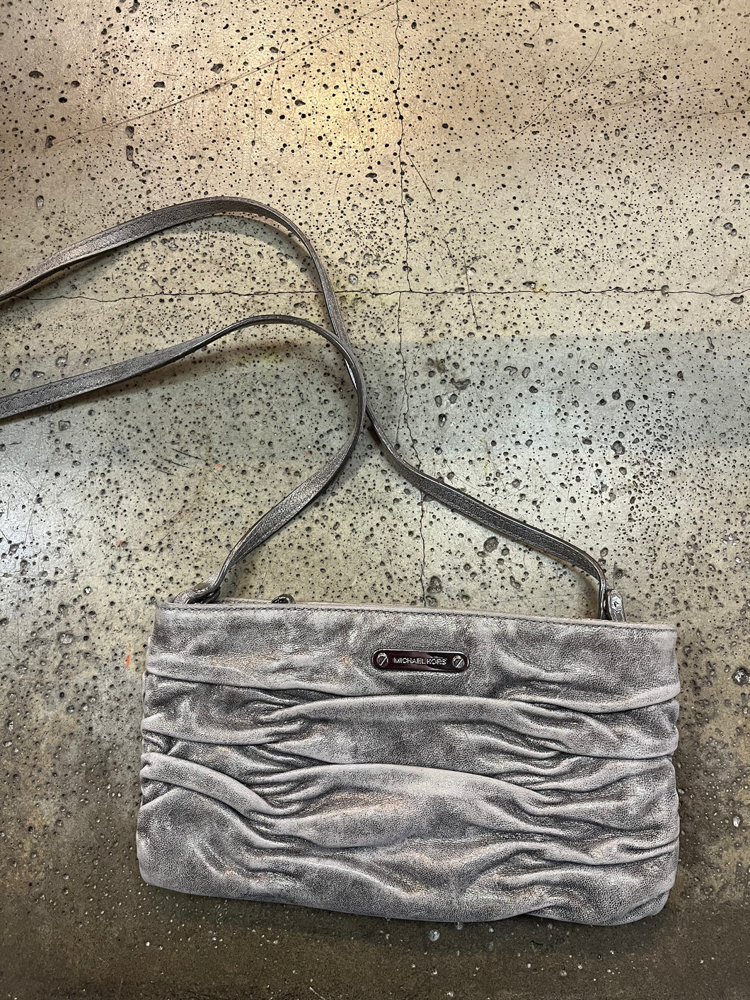Michael Kors Ruched Convertible Silver Clutch
