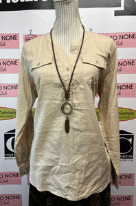 Tahari Linen Blend Henley Shirt (Size L)