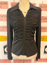 Load image into Gallery viewer, Joseph Ribkoff Black Ruched Front Zip Top (Size 12)
