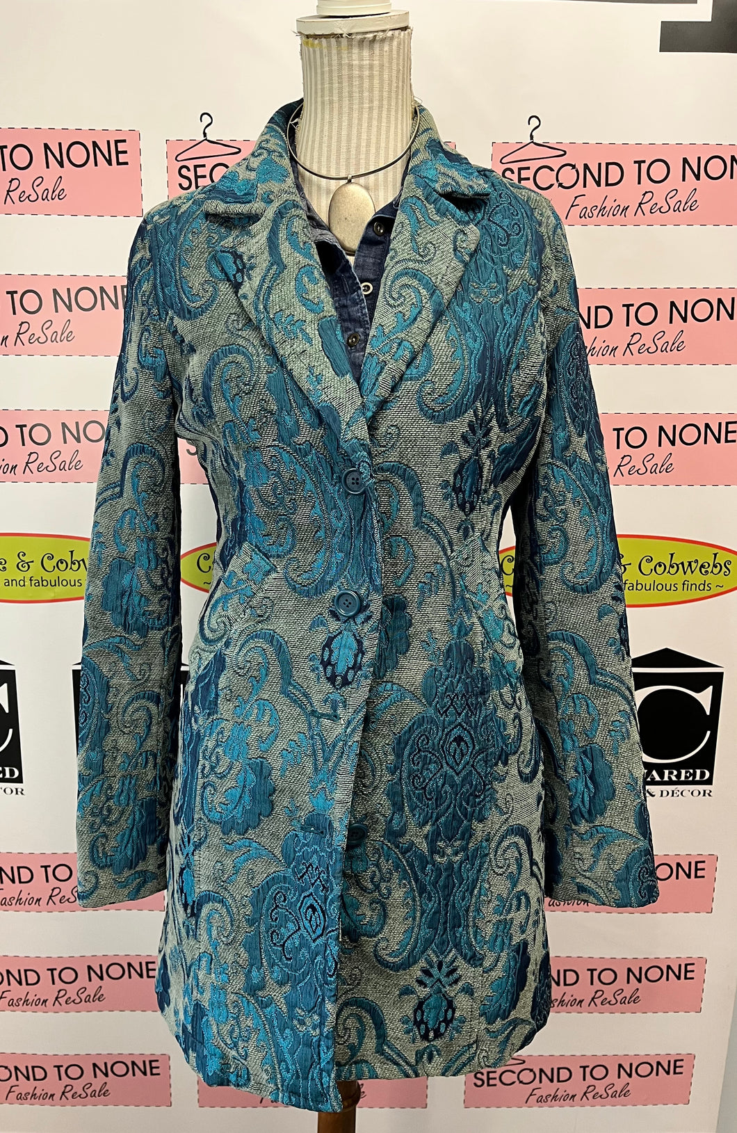 Early 2000s DKNY Teal Paisley Coat (Size S)