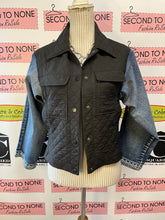 Charger l'image dans la galerie, Upcycled Denim &amp; Black Quilted Jacket (Size XS)

