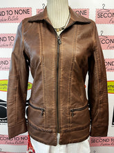 Load image into Gallery viewer, French Dressing Caramel Faux Leather Jacket (Size XS)
