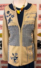 Load image into Gallery viewer, Vintage Taupe &amp; Navy Beaded Accent Cardigan (Size L)
