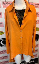Load image into Gallery viewer, Dramatic Orange Hi-Low Button Front Blouse (Size L)
