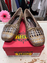 Load image into Gallery viewer, Vaneli Open-Weave Leather Gold/Silver Flats (Size 11)
