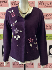 Cárdigan de lana con parche morado de Liz Claiborne (M)