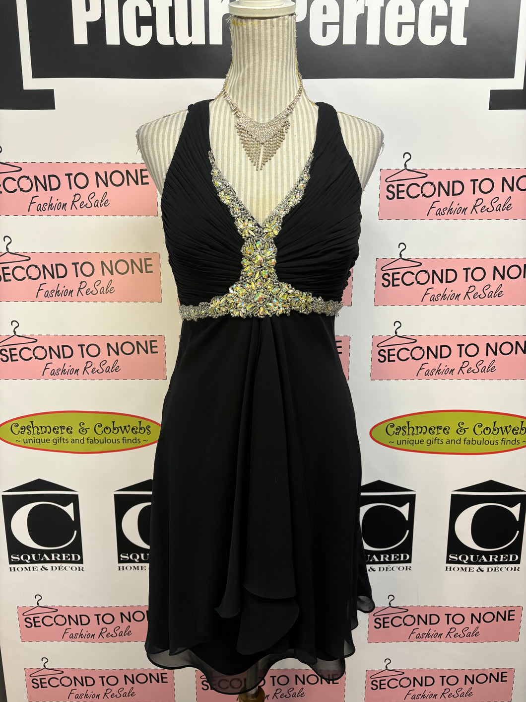 Rhinestone Embellished Black Halter Dress (Size XS/S)