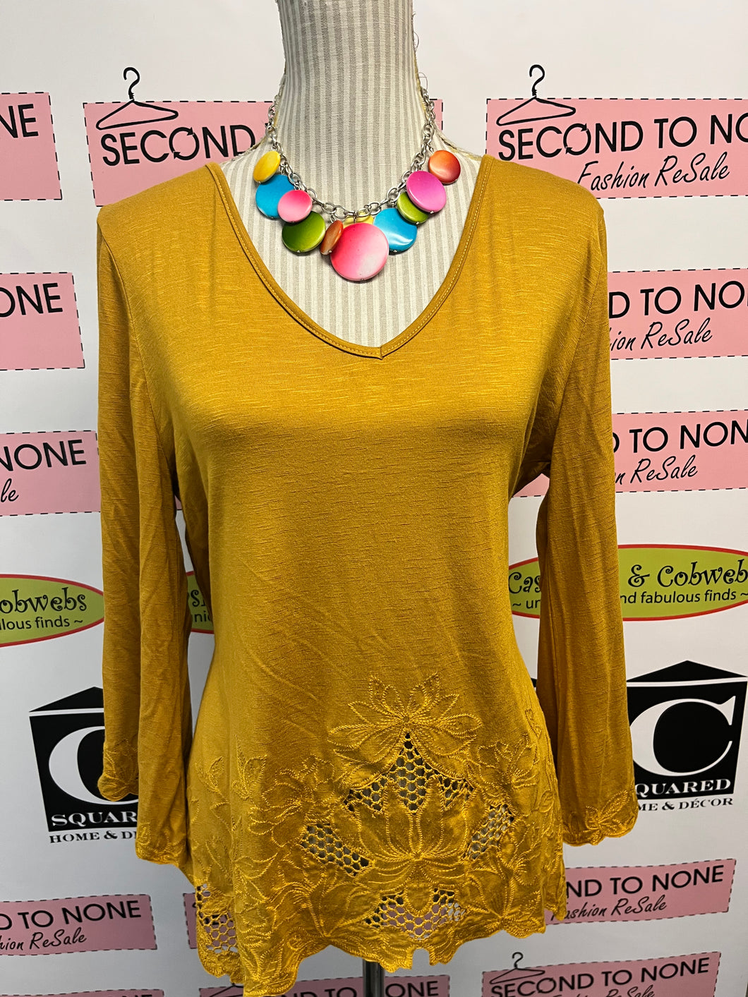 Mustard Detail-Hem Top (Size M)