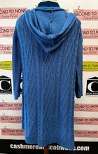Load image into Gallery viewer, Long Blue Hooded Cable Knit Duster (Size L/XL)
