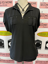 Load image into Gallery viewer, DKNY Gold Black Mesh Overlay T-Shirt (Size L)
