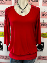 Load image into Gallery viewer, Joseph Ribkoff Lace Shoulder Red Blouse (Size 6)
