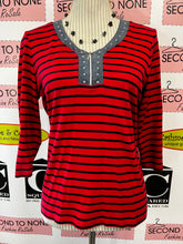 Load image into Gallery viewer, Laura Petites Red Striped T-Shirt (Size LP)
