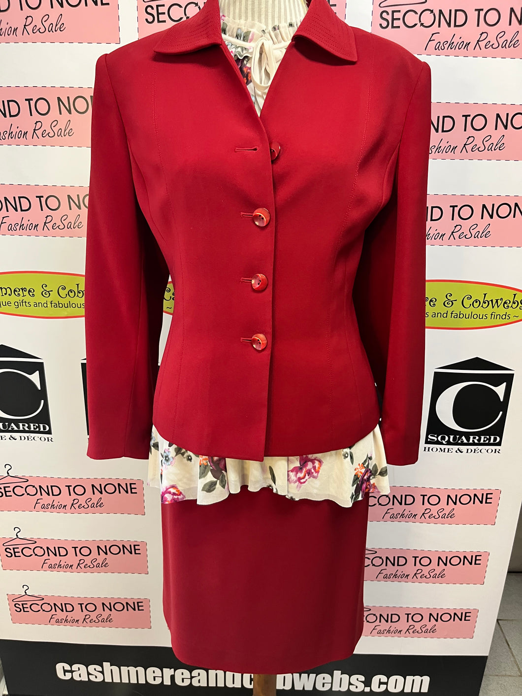 Red 2-Piece Skirt/Jacket Set (Size 14P)