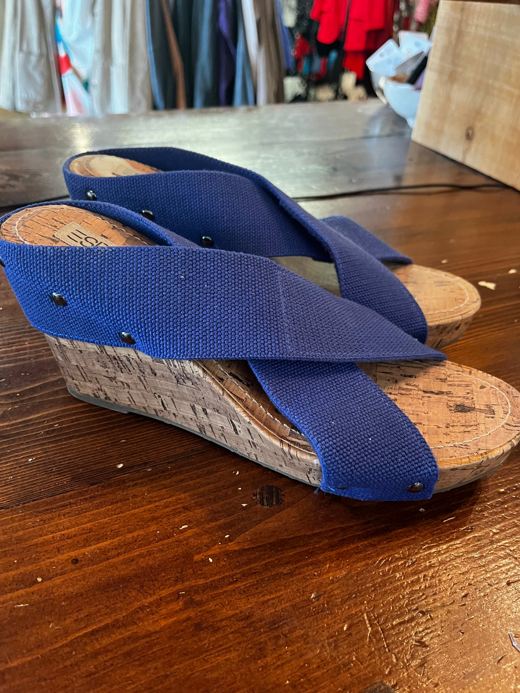 Blue Strappy Wedges (Size 9.5)