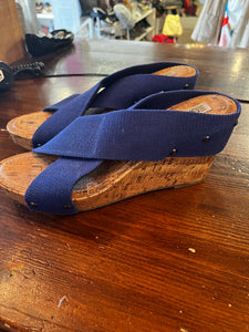 Blue Strappy Wedges (Size 9.5)