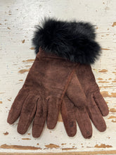 Charger l'image dans la galerie, Brown Pigskin Wool Lined &amp; Fur Trim Leather Gloves (Size 6.5)
