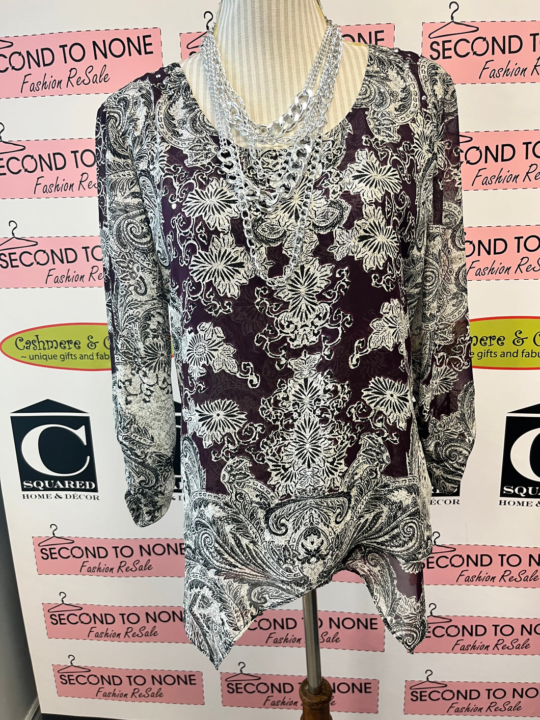 Style & Co. Purple-Print Top (Size M)