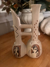 Load image into Gallery viewer, Vintage Sgraffito Ceramic Twin Wedding Vase
