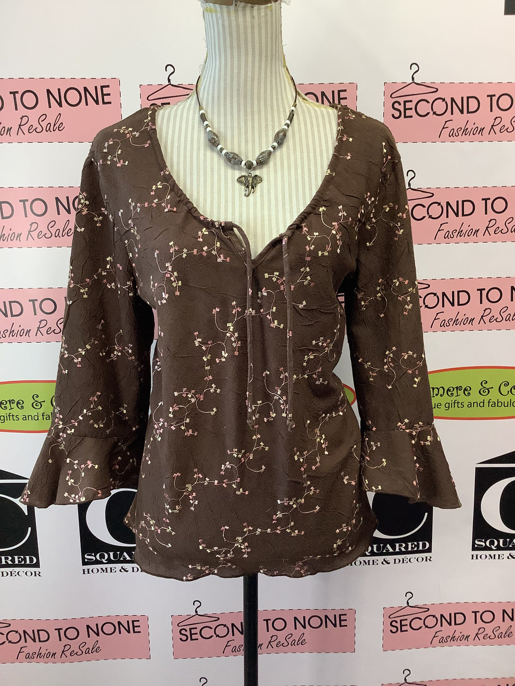 Brown Peasant Blouse (Size XS/S)