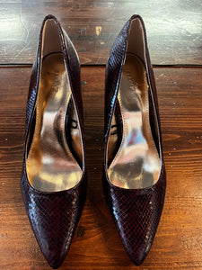 Burgundy Faux Snakeskin Heels (Size 8)