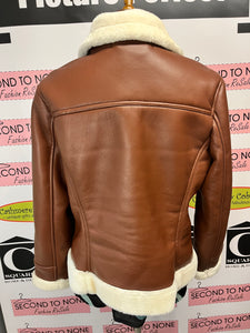 Cleo Petites Sherpa-Lined Faux Leather Jacket (Size M)