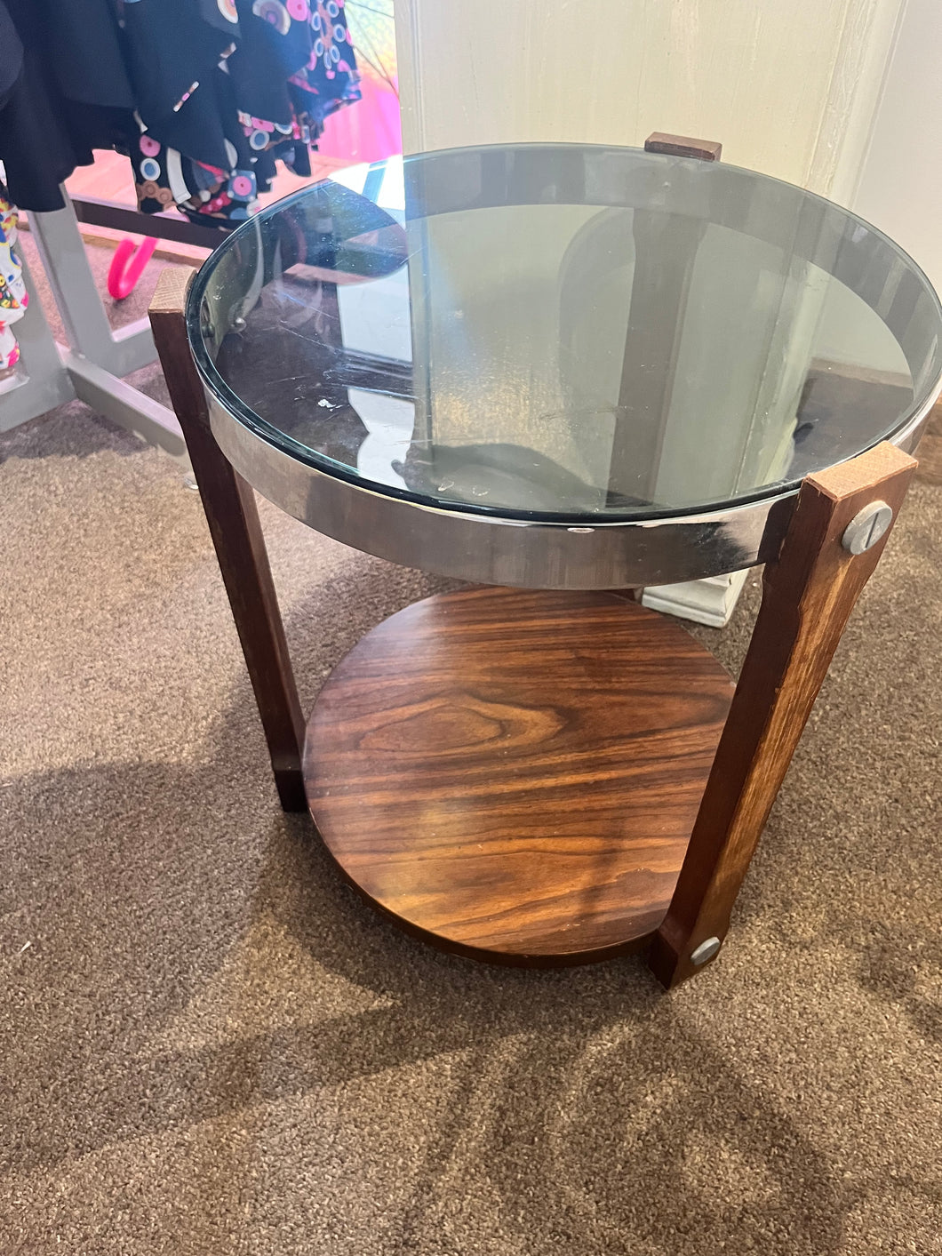 MCM Glass/Wood Side Table
