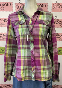 Columbia Pink Plaid Top (M)