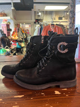 Load image into Gallery viewer, Black Shimmery Combat Boots (Size 40)
