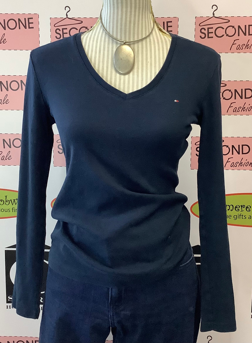 Tommy Hilfiger Navy V-Neck Top (M)