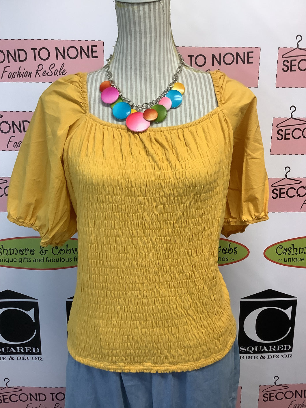 Addition Elle Daisy Yellow Peasant Top (Size 3X)