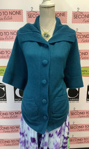 Knitted Teal Batwing Shawl (Size S/M)
