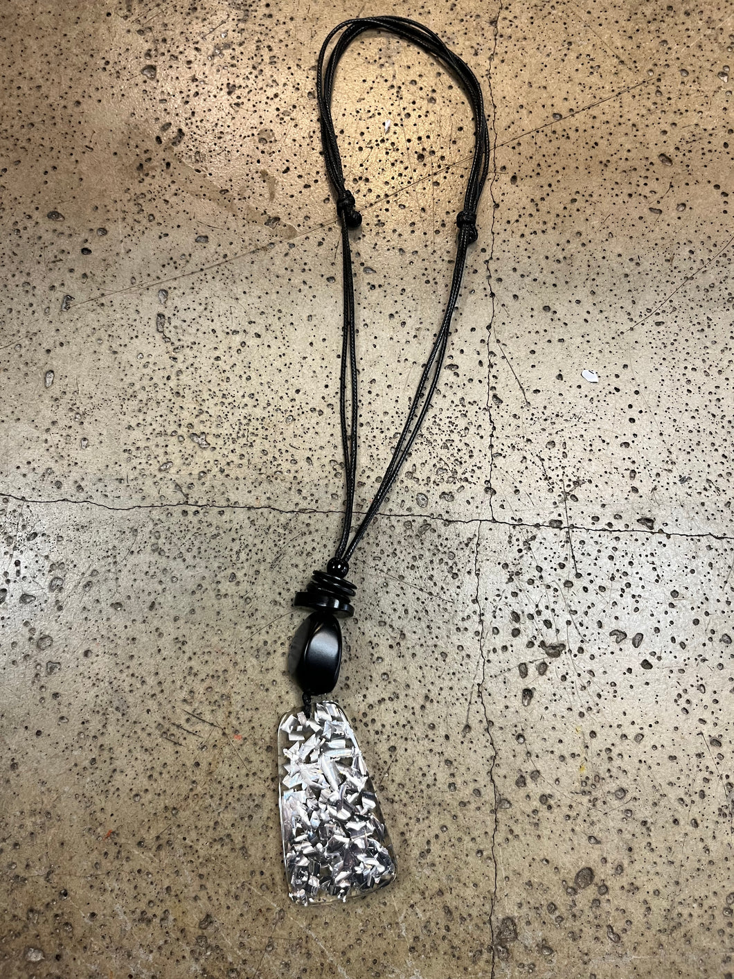Silver Confetti In Acrylic Adjustable Necklace