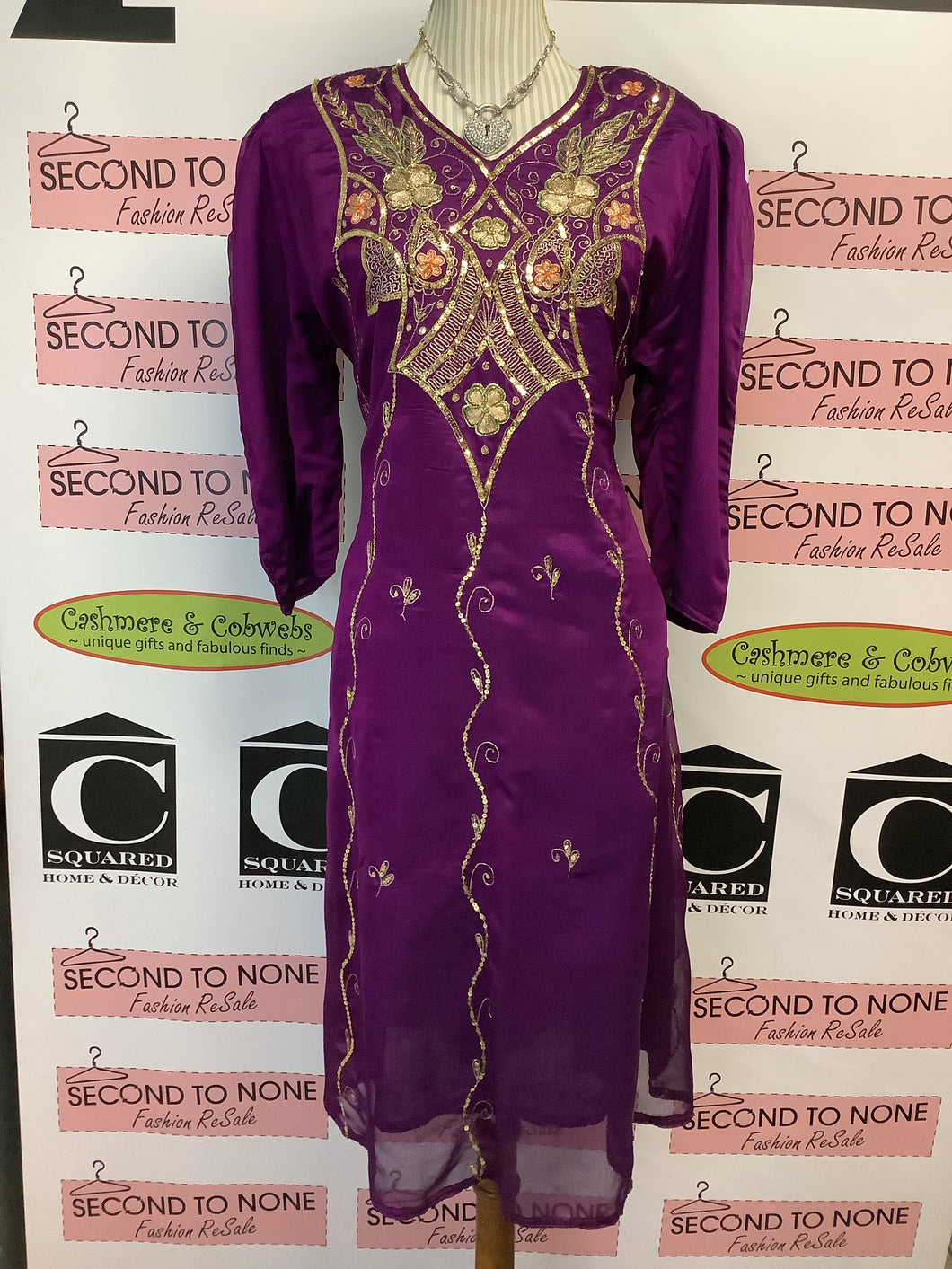 Purple Beaded & Embroidered Dress (Size M/L)