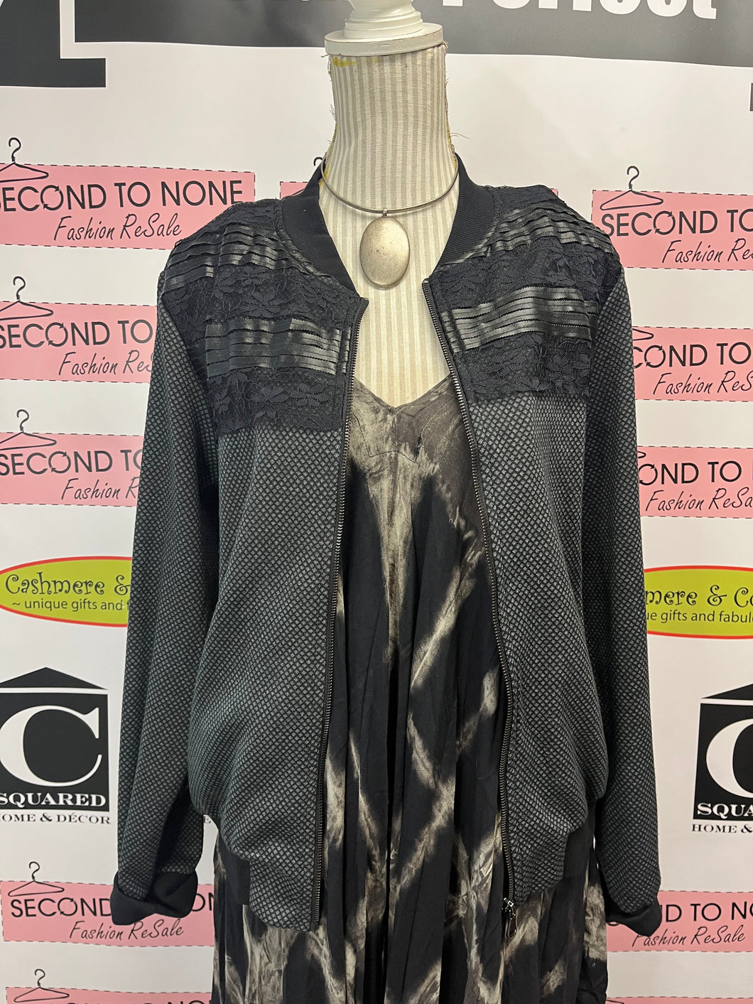 Red Coral Leather & Lace Zip Sweater (Size XXL)