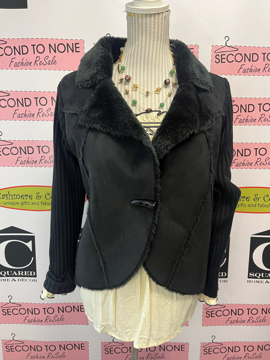Black Cropped Fuzzy Jacket (Size L)