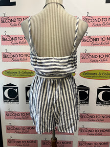 100% Linen Striped & Belted Romper (Size 8)