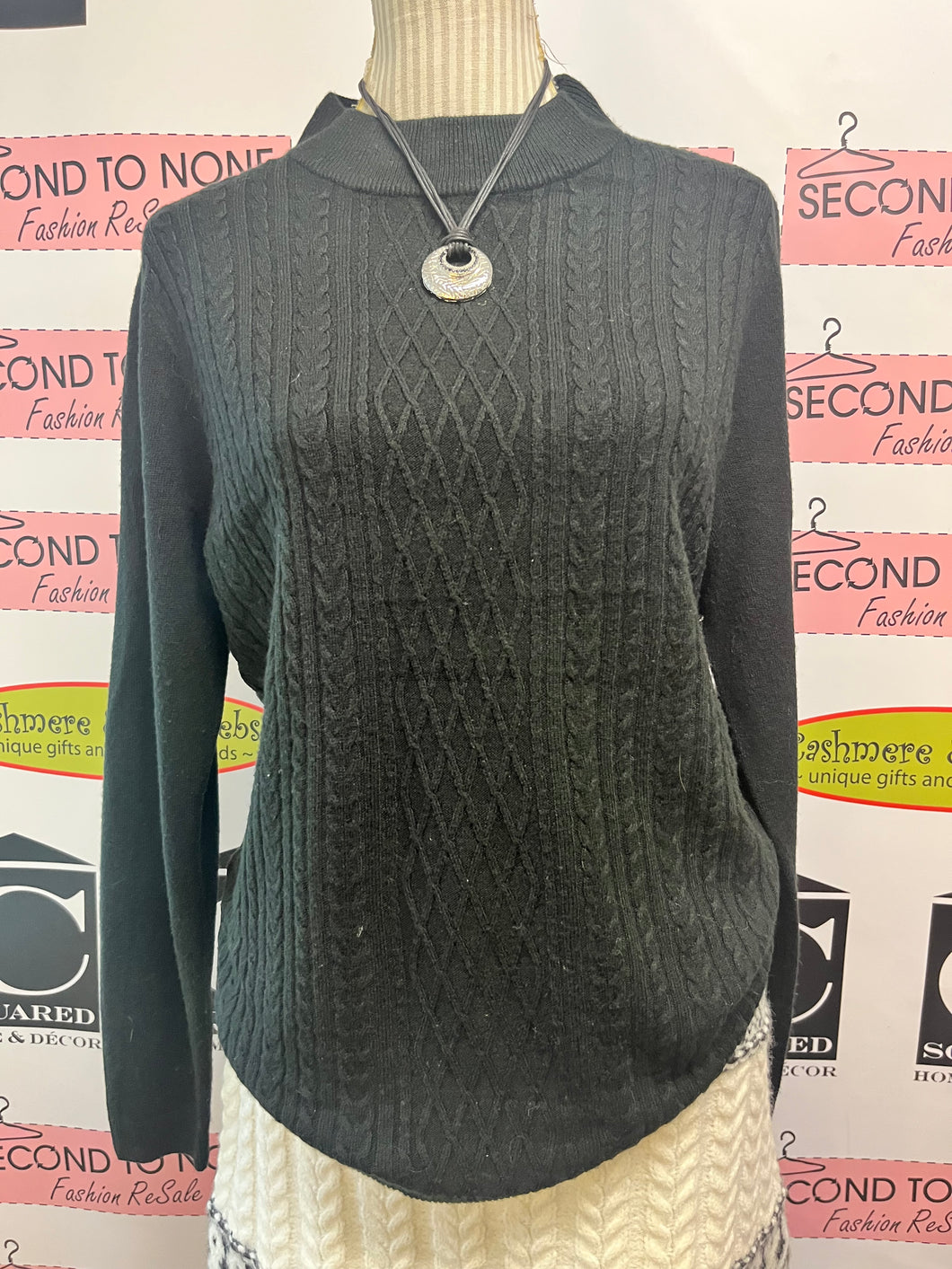 Cable Knit Mock Neck Sweater (Size L)