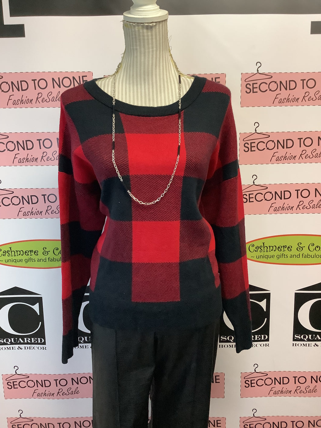 DKNY Red & Black Checkered Sweater (Size S)
