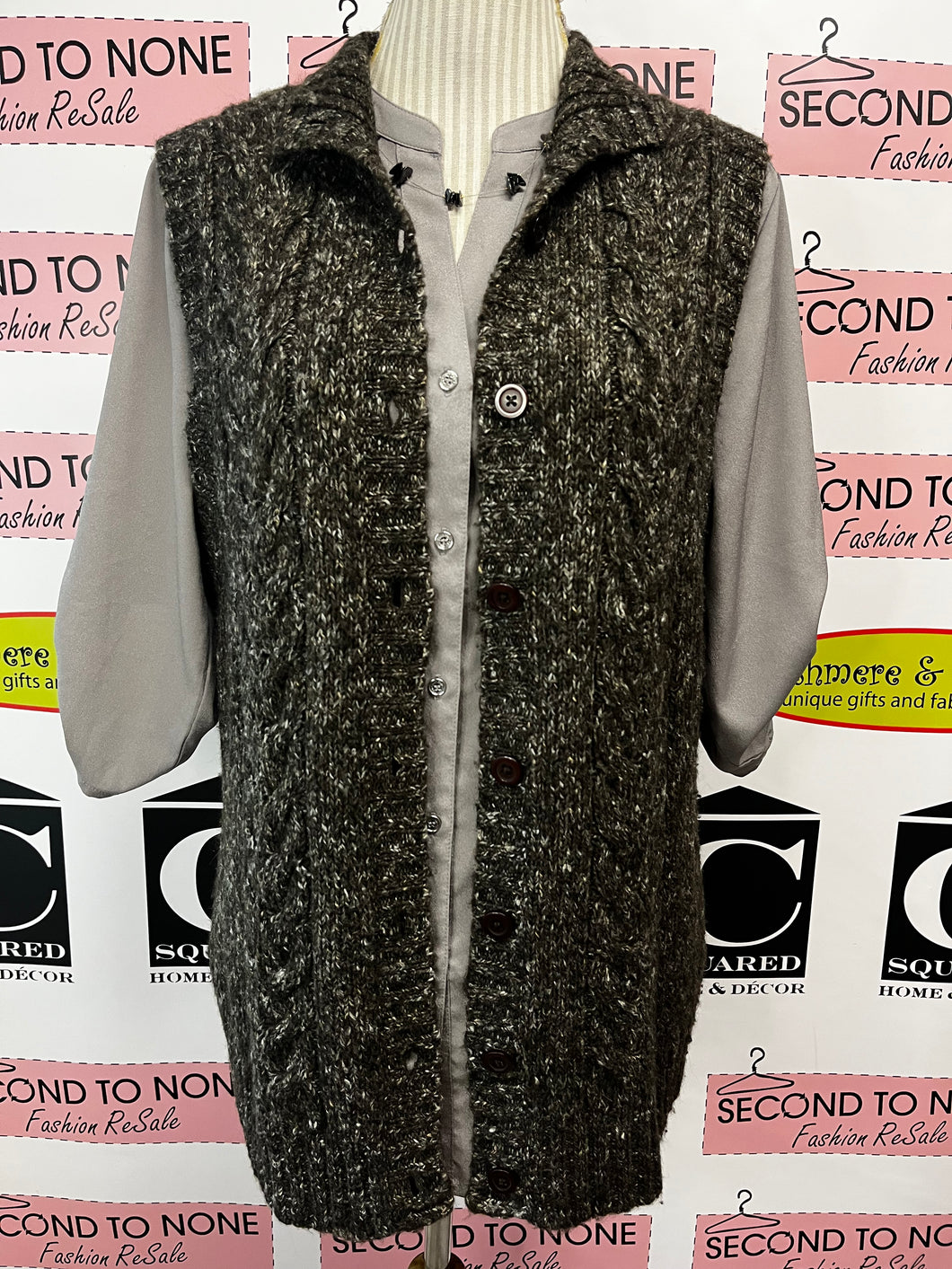 L.L.Bean Grey Knit Wool Blend Vest (Size L)