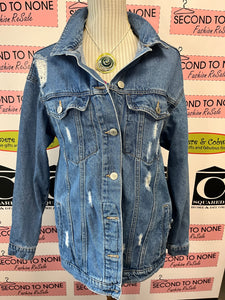 Over-Sized Distressed Jean Jacket (Size XS)