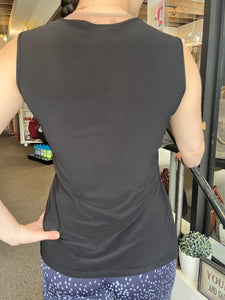Black Sleeveless Mock-Wrap Shell Top (Made In Canada)