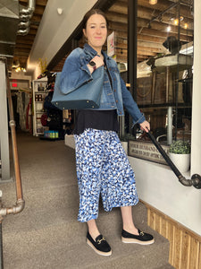 Blue-Tone Wide-Leg Cropped Pants (Made in Canada)