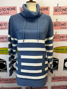 Blue & White Striped Turtleneck Sweater