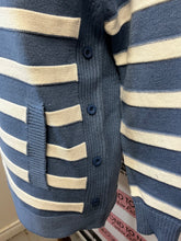 Load image into Gallery viewer, Blue &amp; White Striped Turtleneck Sweater
