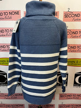 Load image into Gallery viewer, Blue &amp; White Striped Turtleneck Sweater
